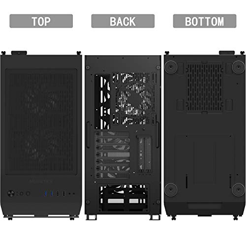 MUSETEX Phantom Black ATX Mid Tower Desktop Computer Gaming Case USB 3.0 Ports Tempered Glass Windows with 120mm LED RGB Fans Pre-Installed (BX6-MS6)