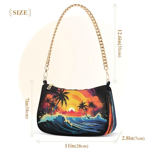 Shoulder Bags for Women Palm Trees Ocean Wave Hobo Tote Handbag Small Clutch Purse with Zipper Closure3