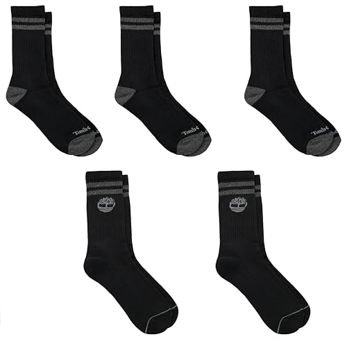 Timberland Cushioned Performance Work Athletic Crew Length 5 Pair Pack Socks for Men with Arch Support Shoe Size 9-122