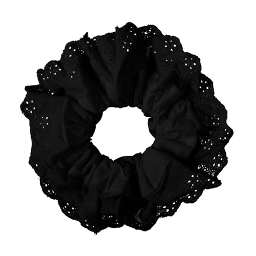 Dimeho Large Lace Scrunchies Black Hair Ties for Women Oversize Scrunchy Double Layer Jumbo White Lace Hair Scrunchies Elastic Ponytail Holder Hairs Tie for Women Thick Curly Hairs