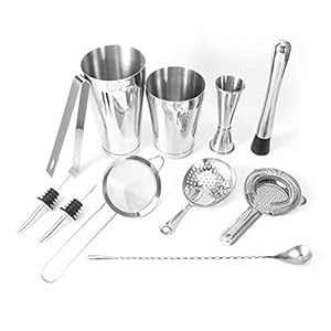 Barman-set, 11 stks/set 430 roestvrijstalen cocktailshaker-set, multifunctionele bar-gereedschapsset voor het mixen van dranken, repen-set Bartender-gereedschappen zilver, professionele barman-set