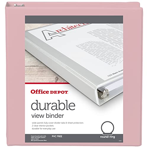 Office Depot® Brand 3-Ring Durable View Binder, 1-1/2" Round Rings, 49% Recycled, Blush #TOP1
