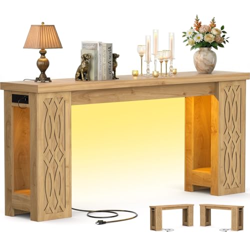 Cyclysio 63" Console Table with Outlet, Farmhouse Entryway Table with