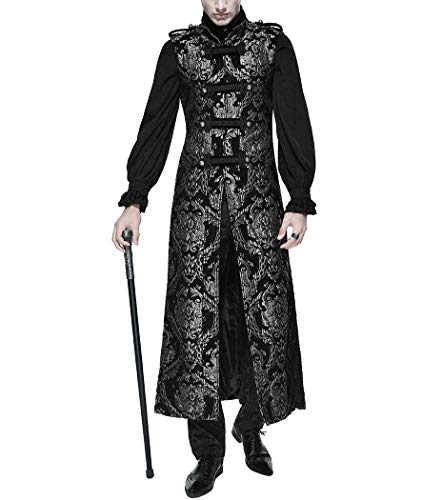 Darkrock Men's Fashion Long Sleeveless Gothic Waistcoat Coat Jacket Black Silver Damask Steampunk