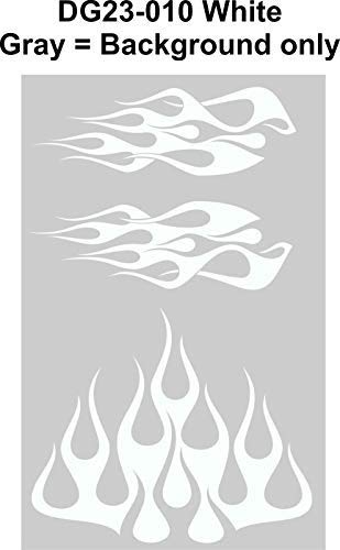 Image of STYLE1 Multi-Color Flame Decal Kit Golf Cart, UTV, RC, ATV, Mower, Motorcycle Tank (A - Small, DG23-010 White)