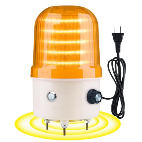 Industrial LED Rotating Warning Light, AC110V Red Strobe Light for Public Emergency Alarms, Indoor/Outdoor Safety Siren with Volume Adjustment/Plug and Buzzer (Yellow PRO(0-130dB,AC110V))