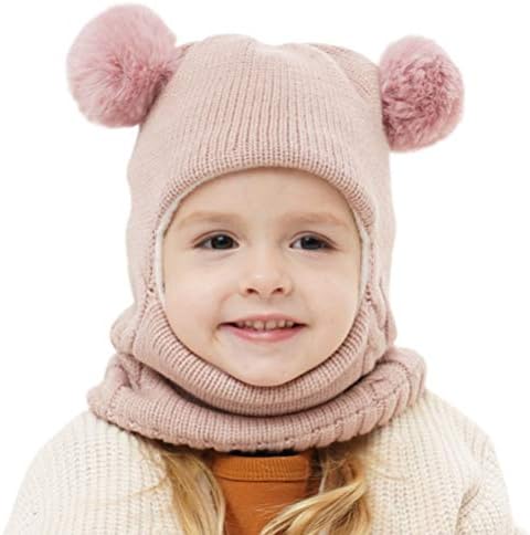 Baby Girls Boys Winter Hat Scarf Earflap Hood Scarves Toddler Kids (Pink-1, 2-5T)
