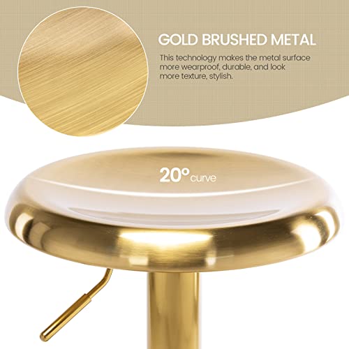 Brage Living Adjustable Bar Stools Set of 2, Swivel Round Metal Airlift Barstools, Backless Counter Height Bar Chairs for Kitchen Dining Room Pub Cafe (Gold) - Image 5