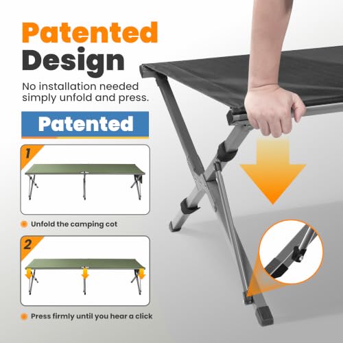 Image of Join Nature Oversized Camping Cot Foldable for Adults, Supports 450 lbs | Easy-to-Assemble Sleeping Cot with Storage Bag, Fits Up to 6.9 ft, Portable for Outdoor Camping, 82 inch L x 32 inch W, Black