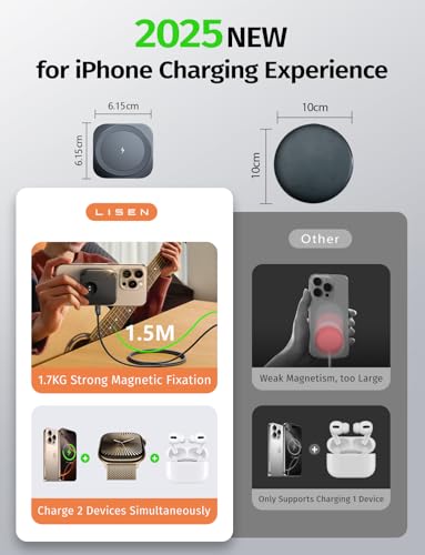 LISEN for Magsafe Charger Stand for Apple,Travel Charger for iPhone 16 Pro Charging Station Pad,Magnetic Wireless Charger for iPhone and Watch Airpods Travel Magsafe Accessories Fit iPhone 16-12 - Image 5