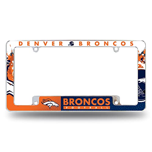 Rico Industries NFL Denver Broncos Primary 12 x 6 Chrome All Over Automotive License Plate Frame for Car/Truck/SUV