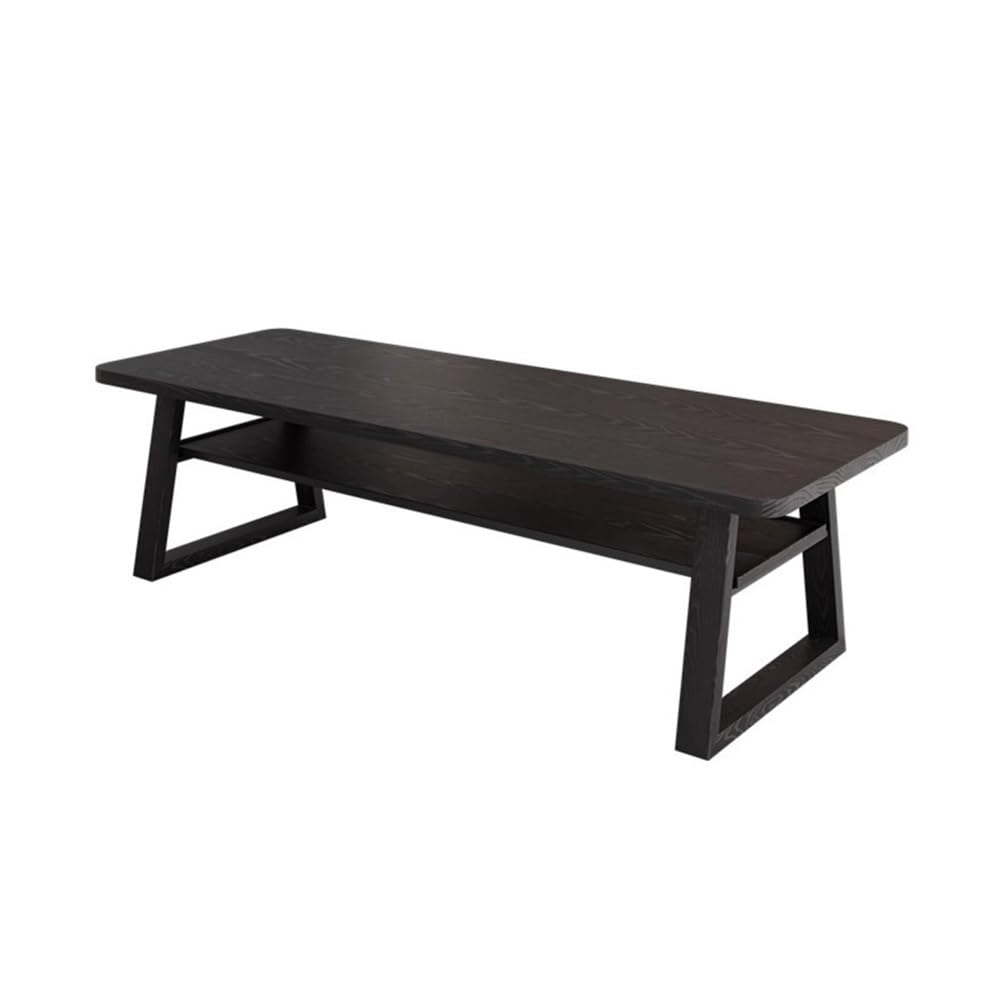 IUokLU Computer Desk Mid Century Modern Desk, Spacious Solid Wood Writing Desk Workstation with Removable Shelves, Black (160cm)