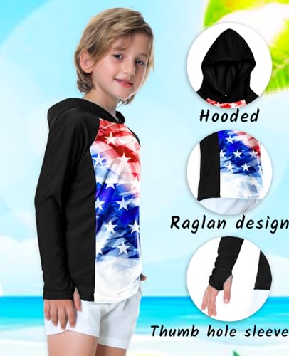 Image of AOBUTE Unisex Kids Long Sleeve Hoodie Rash Guard Boys UPF 50+ Swim Top with Thumb Hole 3-12 Years