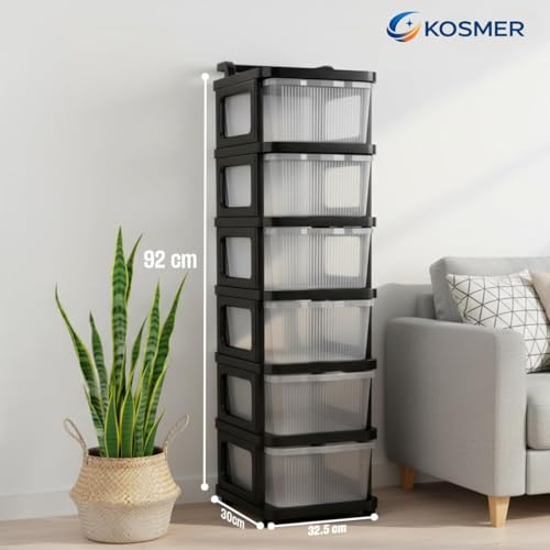 Image of 𝗞𝗢𝗦𝗠𝗘𝗥 𝟱 𝐏𝐀𝐂𝐊 Plastic Rack for Storage Cabinet with Wheels | Multipurpose Storage Almirah Wardrobe for Clothes, Toys, Kitchen Cupboard & Bedroom | Plastic Organizer with Transparent Doors