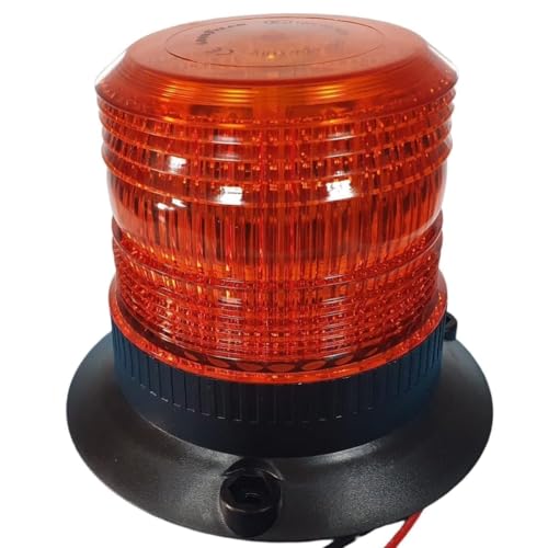 Baliza LED Intermitente 12–100V con Base Fija | Luz Destellante de Emergencia 30 LED | Advertencia para Carretilla, Camión, Tractor, Coche y Maquinaria | Intermitencia 360° | Protección IP65 |