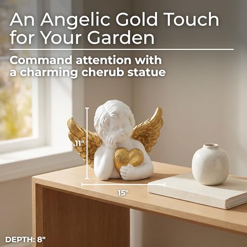 Estatua de Querubín con Corazón para Jardín 15 pulgadas miniatura 2