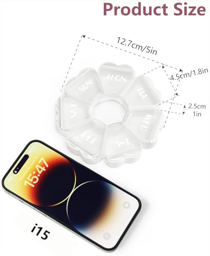 Image of MOLN HYMY Large Weekly Pill Box 7 Day, Cute Pill Case Organizer 1 time a Day, Floral Pill Container Once Daily, Pretty Medicine Dispenser for Vitamin /Fish Oil /Medication /Supplements (Clear White)