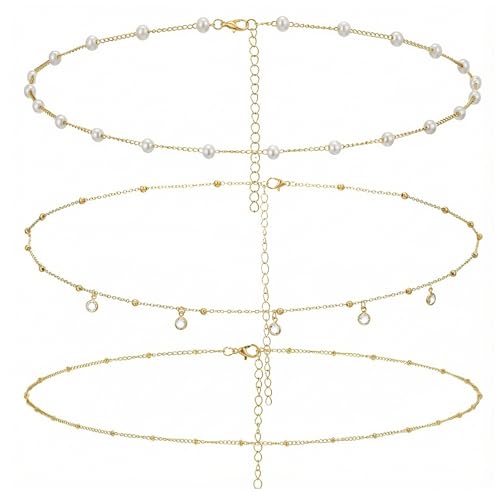 3PCS Gold Waist Chain Set Adjustable Layered Belly Chains for Women Waterproof Body Chain Jewelry for Beach and Daily Wear Gold
