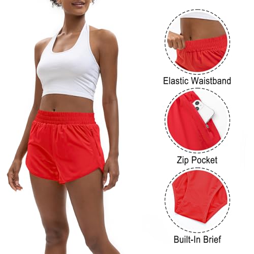 Women's 3" High Waisted Running Shorts Quick Dry Dolphin Sporty Athletic Gym Track Shorts for Women with Zipper Pocket4