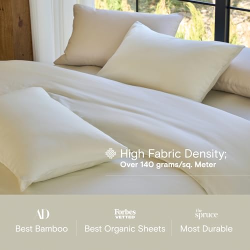 Image of DOZ Sheet Set, 100% Viscose derived from Bamboo, Organically Grown, Buttery Soft, Cooling Sheets, High GSM, Deep Pockets - 2 Piece - 1 Pillowcase 1 Fitted Sheet (Ivory, Twin XL)