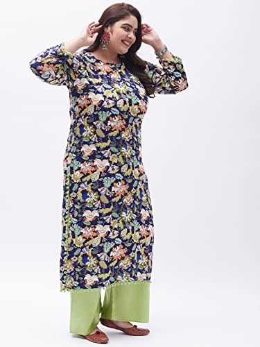 Image of Tissu Women's Rayon Plus Size Printed Kurta & Palazzo