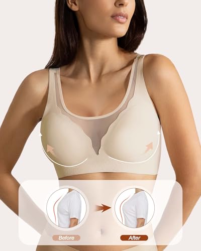 Image of Womens Wireless Bra No Underwire Seamless Push Up Bra Comfort Full Coverage Padded Soft Vneck Everyday Bralette