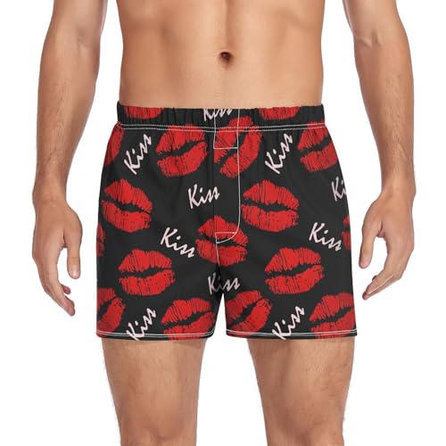 ALAZA Sexy Red Lips Kiss Print Underwear Man Men's Boxer Briefs Soft & Breathable Cotton Panties, S
