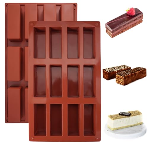 KineticKraft Lot de 2 Moule Barre de Céréales, 12 Cavités Antiadhésives Moule Silicone Rectangulaire, pour Pain, Gâteaux, Barres de Chocolat, Puddings et Biscuits...