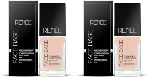 Image of RENEE Face Base Liquid Foundation - Creamy Latte, 23ml | Enriched with Hyaluronic Acid & Vitamin E, Provides SPF 8 Protection, Weightless, Long-lasting Matte Finish (Pack of 2)