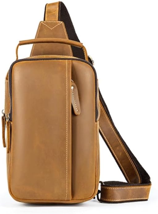 Retro Top Layer Cowhide Chest Bag Crossbody Single Shoulder for Men