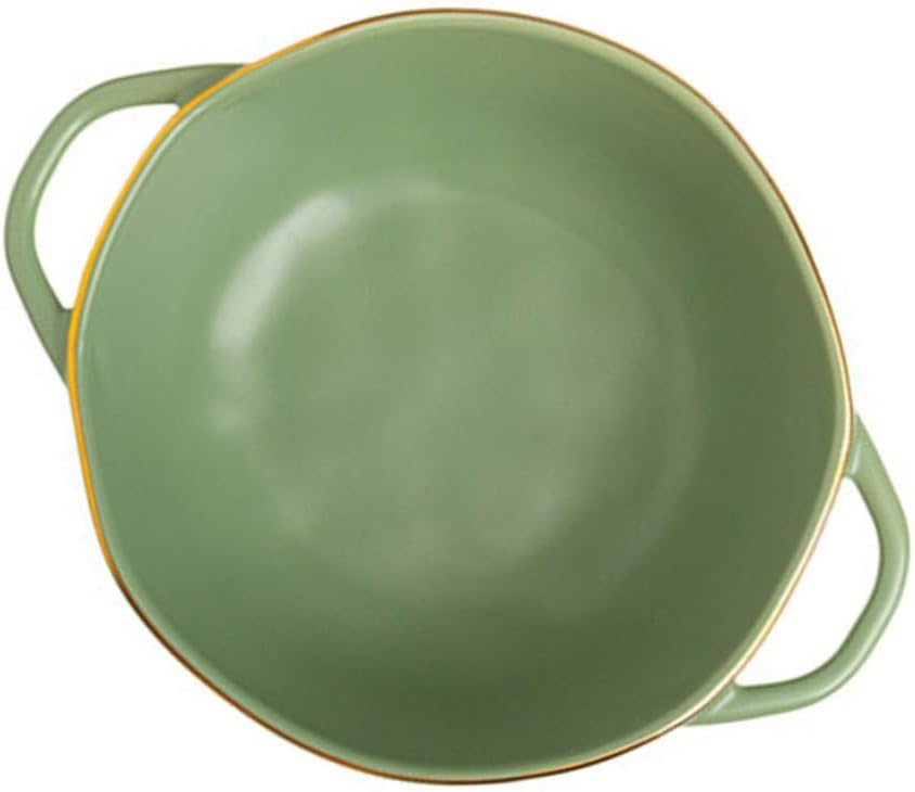 Ceramic Double Handle Soup Bowl for Oven Baking, Matcha Green Instant Noodles and Rice Serving Dish, Household Mixing and Condiment Bowl for Kitchen Use