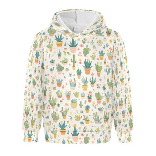 KLL Colored Succulents and Cactus Floral Unisex Girls Boys Sweatshirt Fashion Hoodies Kangaroo Pocket