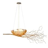 JAYEUW 3 Light Bird’s Nest Chandelier Dining Room Light Fixture Over Table Gold Chandelier Foyer Lighting Fixtures Height Adjustable Pendant Light for Entryway Foyer (Gold, 3xE26-Light + 1xNest)