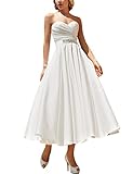 TAIGUHUI Damen Satin Brautkleid Kurze Braut Herz Hals, Weiß, 46