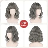 Sofeiyan Krótka, falowana peruka bob z grzywką, damska, 30 cm, mglista srebrno-szara, syntetyczna peruka dla kobiet, naturalne kręcone peruki do cosplay, na co dzień, na imprezę, Halloween