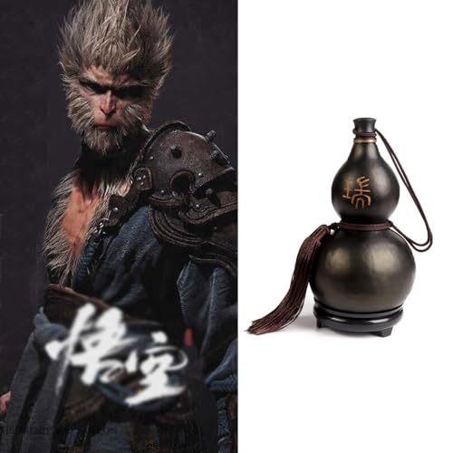 COLZYTLI Gourd Water Bottle﻿﻿, Black-Myth Natural Wine Gourd, Outdoor Portable Gourd Water Bottle With Rubber Plug, Chinese Feng Shui Hu Lu Gourd Ornament