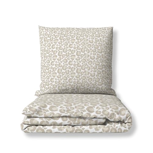 MTOnlinehandel Leoparden Bettwäsche 135x200 + 80x80 – kuscheliger Flanell/Biber aus 100% Baumwolle, Öko-Tex Zertifiziert, Reißverschluss Leo Print (135x200)