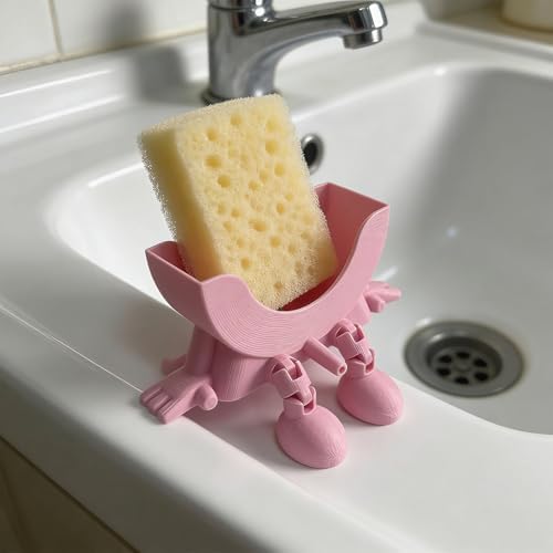 Cute Hanging Sponge Holder with Drainage for Scrub Daddy Holder Keeps Your Sponge Dry & Smiling Auto Draining Organizer 3D Printing Funny Sponge Stand for Kitchen Sink & Bathroom (Black) - 5
