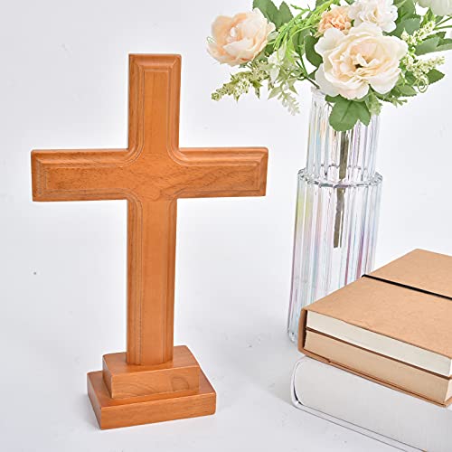 VINETEN Wooden Standing Cross 11.4 Inch with Crucifix Rosary Beads, Religious Handmade Cross for Altar Table, Church, Home - Thumbnail 5