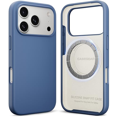 Image of CASEGEAR Silicone Snap Fit Back Cover Case Compatible with iPhone 17 Pro Max | 8 Feet Drop Protection | Compatible with MagSafe | 360 Protection | Shockproof & Scratch Resistant | Space Blue