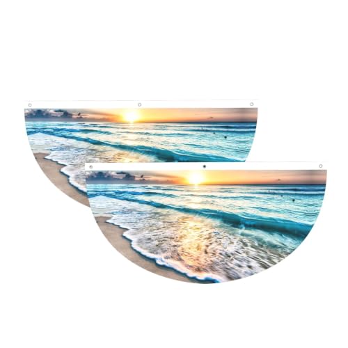 Bandera semicircular de olas y puesta de sol en playa para decoración 2