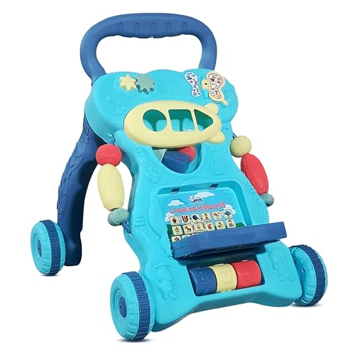 Image of Kidsmate Baby Activity Walker | Push Walker for Babies 6-18 Months | Foldable Musical Baby Walker with Toy Bar | Safe & Non-Toxic Design for Baby Development & Learning Toddler Toys - Blue