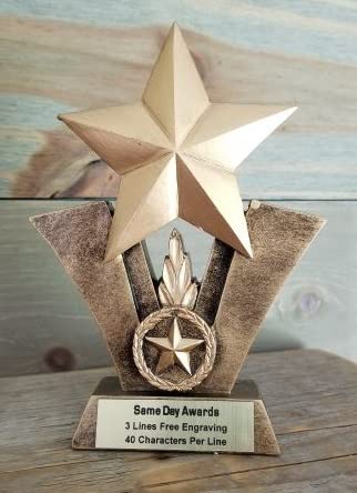 Same Day Awards Victory Star Trophy 6 Inches - Personalize/Customize w/Engraving