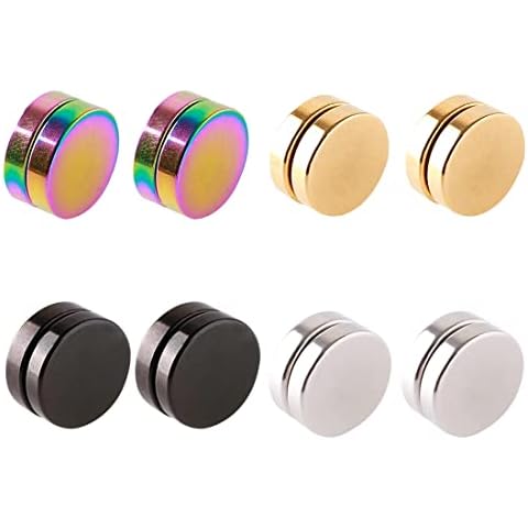 EUJEBEDA 4 Pairs Titanium Stud Earrings for Men Boys Double-Sided Magnetic Design Minimalist Style 8MMx5MM Cover