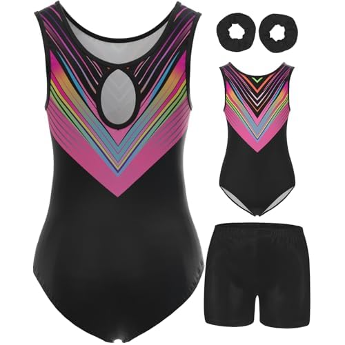 MOLLDAN Girls Gymnastics Leotard Athletic Biketard Unitard Tumbling Activewear Outfits for kids(No diamond) 8Y(8-9 Years) Rainbow Set