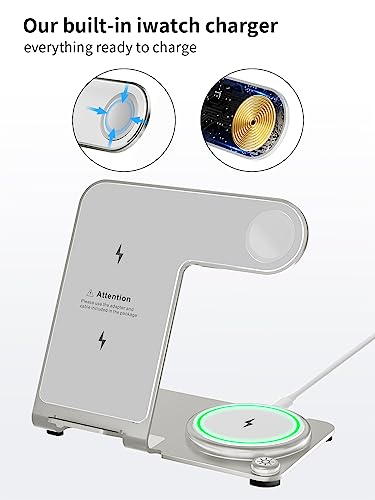 Carregador sem fio, liga de alumínio, estação de carregamento sem fio 3 em 1 para Apple iPhone/iWatc