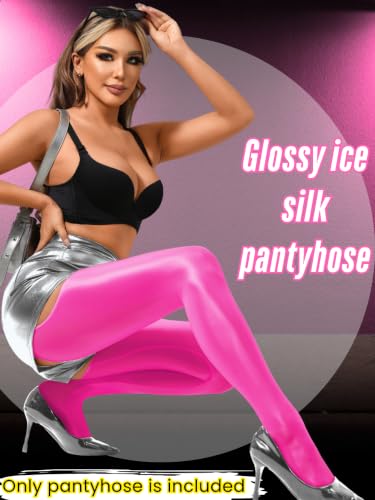 Image of ChiaoLezhee Sexy Shiny Tights, Sheer High-Waisted, Suspender Pantyhose For Women Rave Party Outfits Leggings Pants Exotic