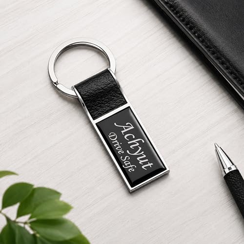 Image of Personalized Double-Sided Metal Keychain, Premium Silver Finish, Custom Name Engraving, Elegant Gift Key Ring for Men, Women