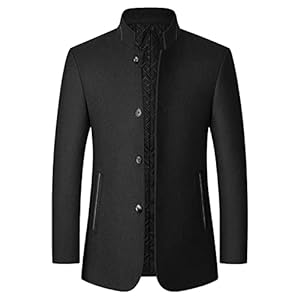 Mymyguoe Manteau en laine pour homme - Col montant - Trench - Manteau d'hiver décontracté - Veste d'extérieur épaisse - Manteau d'affaires - Manteau court - Coupe ajustée - Manteau de transition chaud