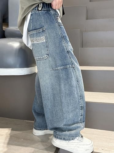 Boys Casual Pants Comfortable Denim Trousers Stylish Loose Fit Elastic Waist Streetwear for Kids Age 4-142
